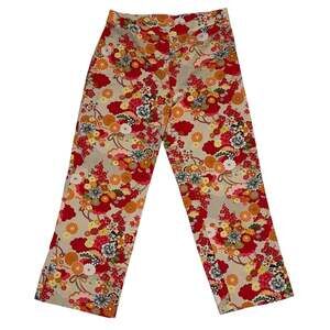Vintage David Paul Crop Pants Women 6P Colorful Floral 70s Print Stretch USA